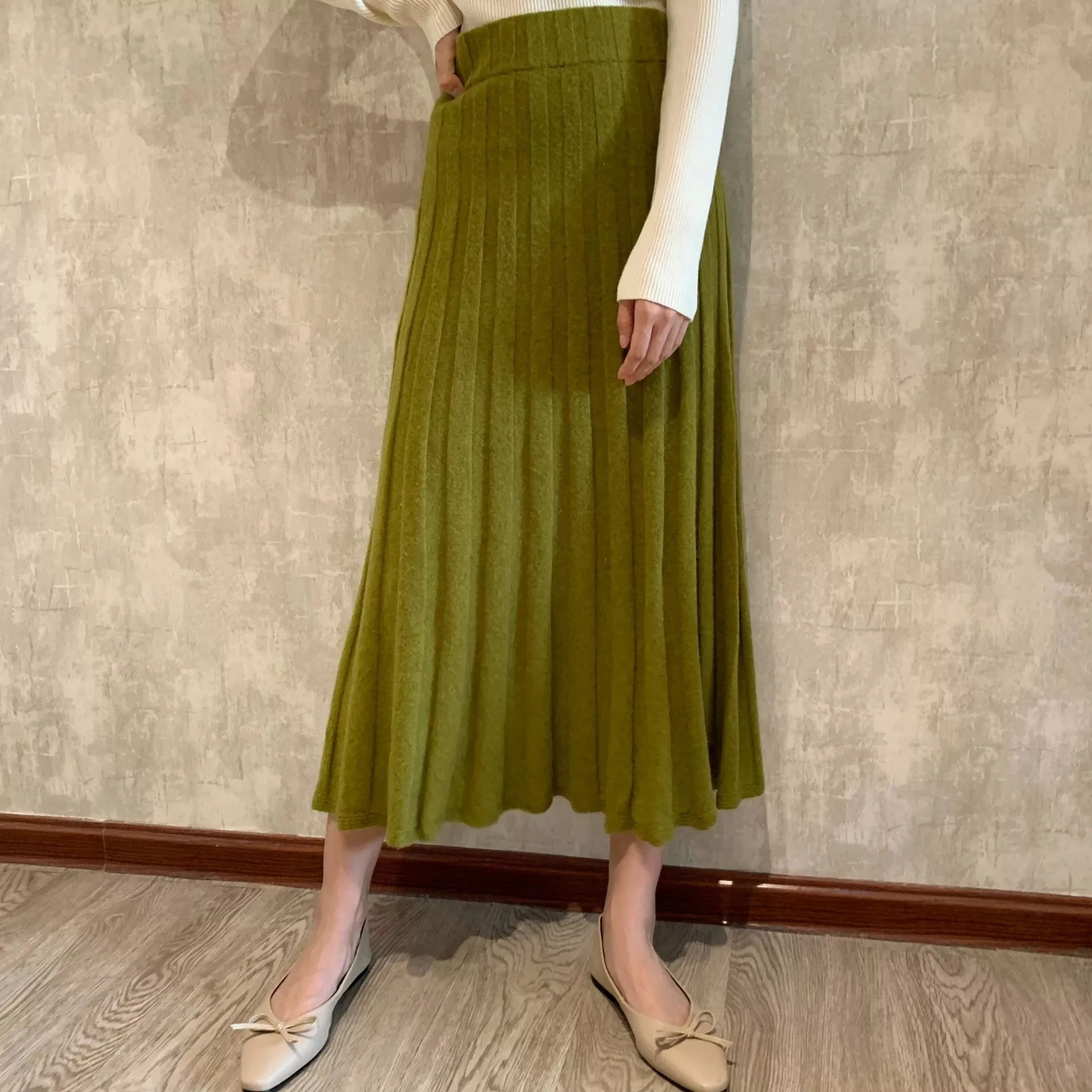 Осенне-зимняя Толстая вязаная мусульманская плиссированная абайя модная юбка Jupe