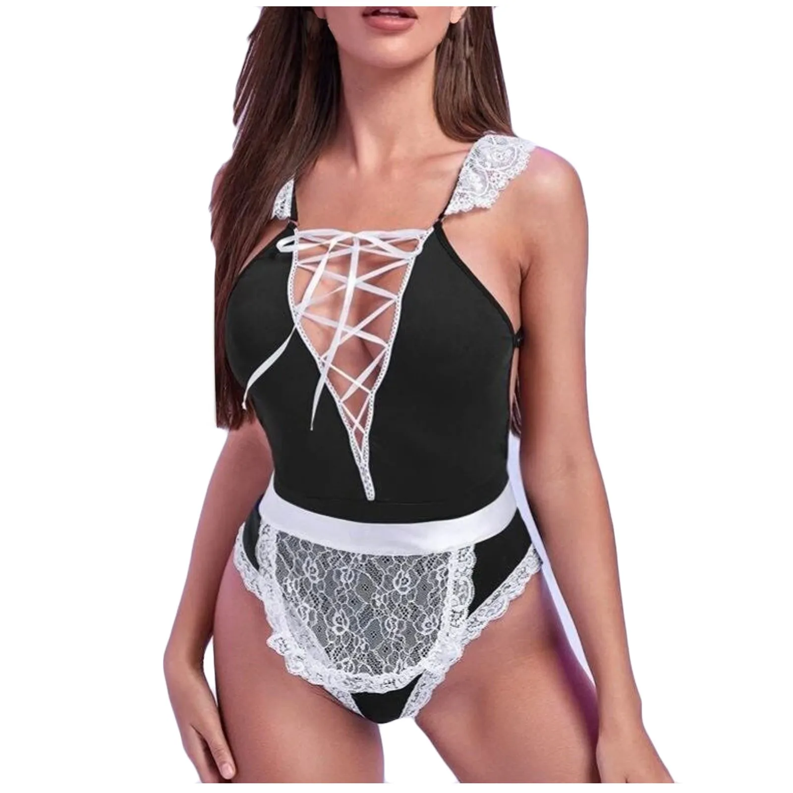 

V-Neck Bodysuit Women Bandage Uniform Plus Size Sexy Lingerie Backless Erotic Costumes Temptation Lenceria Female Porno Teddies