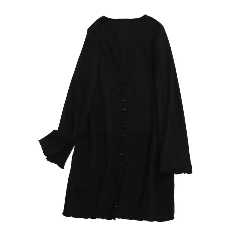 

Women Button Up Sexy N-Neck Fashion Cardigans Mini Dresses All-Match Club Party New Spring Pocket Clothes Long Sleeve Knit Dress
