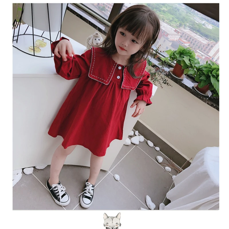 Детское платье с длинным рукавом-фонариком матросским воротником | Детская