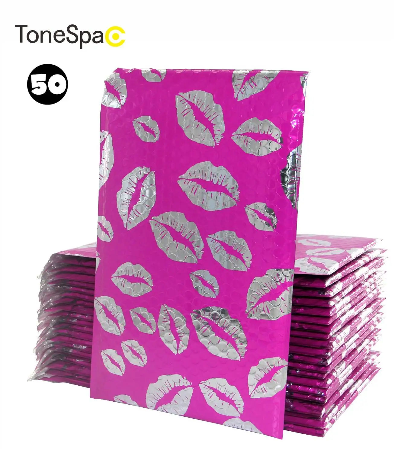 TONESPAC 190*260 мм 50 шт. Стикеры-губы пузырьковый конверт для почты мягкий конверты мешок самозапечатывающийся водонепроницаемый упаковка ярко-розовый