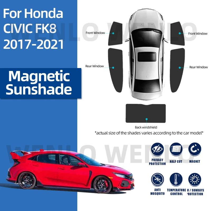 

Магнитный солнцезащитный козырек для лобового стекла для Honda CIVIC FK8 2017-2021, сетчатый нейлоновый солнцезащитный козырек на заказ, занавеска на ...