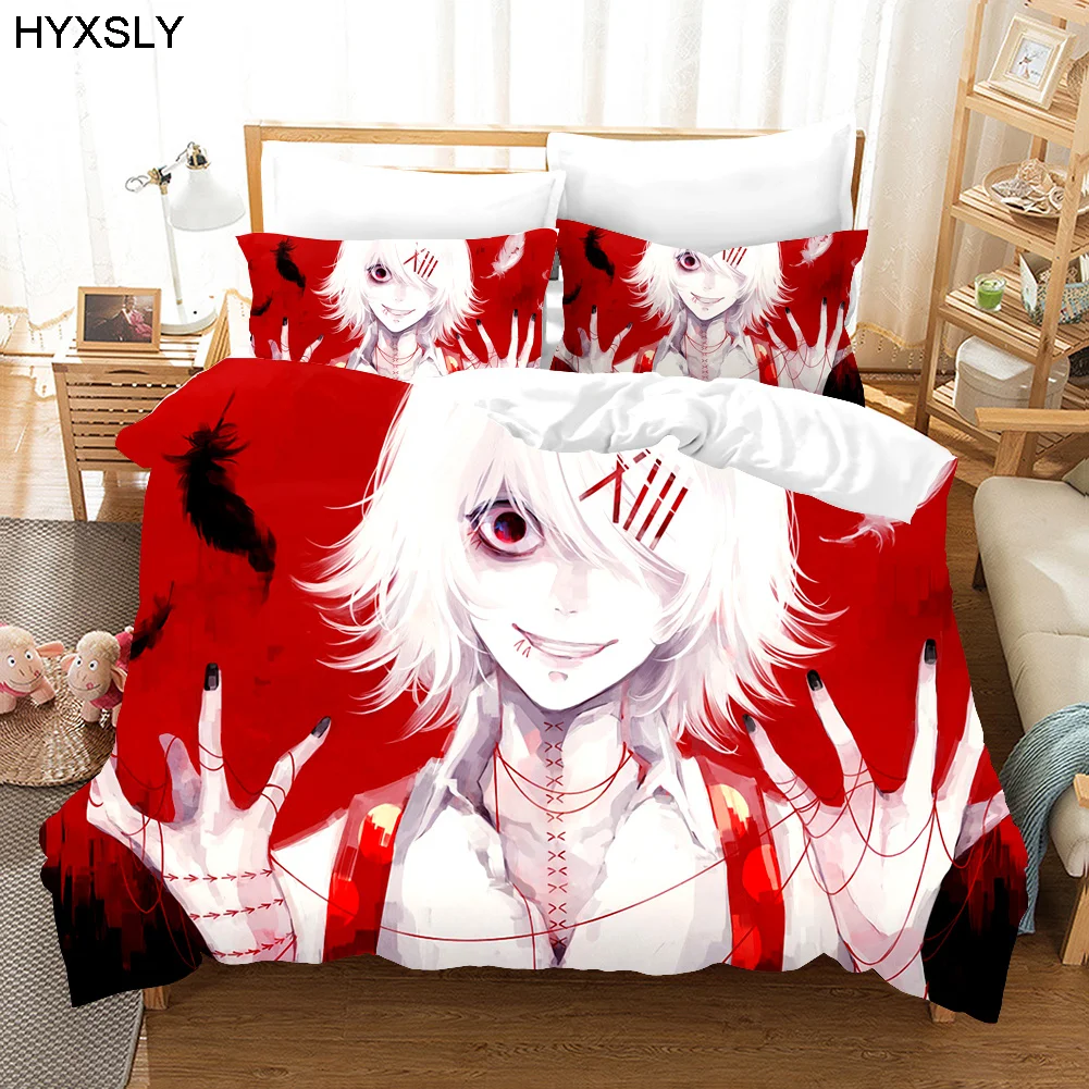 Anime Comforter Bedding Duvet Covers Pillowcases Design Bed Set King Queen Single Size Luxury Linen Tokyo Ghoul Bedding Set images - 6