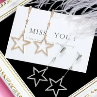 new s925 silver needle inlaid diamond symmetrical five pointed star earrings fashion personality simple long earrings for women