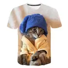 Футболка Мужскаяженская с коротким рукавом и круглым вырезом, забавная Повседневная рубашка с 3D-принтом кота, уличная одежда с животными, лето