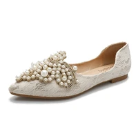 wedding shoes daily wear 2021 autumn new womens shoes large size 41 42 43 womens shoes lace pearls flats shoes