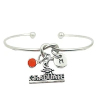 graduate hat retro creative initial letter monogram birthstone adjustable bracelet fashion jewelry women gift pendant