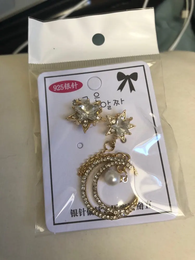 Звезда Луна Асимметричный Кристалл Длинные Капли Серьги Висячие женские