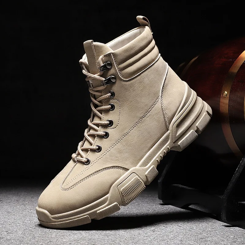 

Men High Quality Leather Boots Male Spring Casual Motorcycle Ankle Botas Hombre Men Lace-Up Basic Boots Man Fashion Men Boots