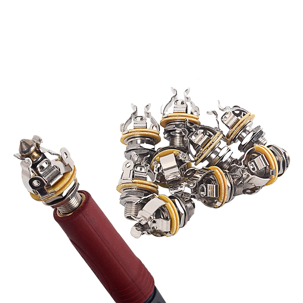 

10 Pieces Mono 1/4inch Metal Jack Socket for Electric Guitar Bass Parts, Silver