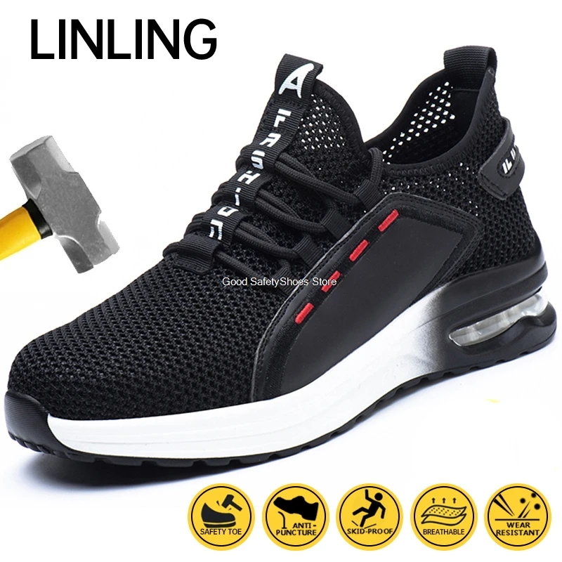Кроссовки мужские защитные дышащие стальной носок защита от ударов рабочие