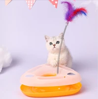 interactive toy turntable funny cat stick puzzle training with catnip feather cat toy