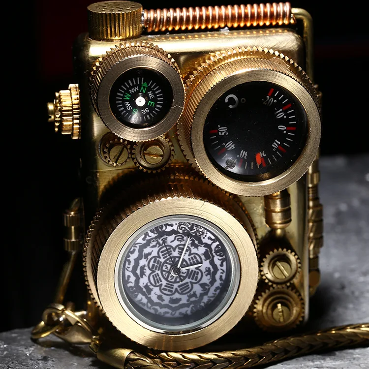 

Bagua machine watch Compass Thermometer seven gear linkage heavy armor waterproof double movement copper personality