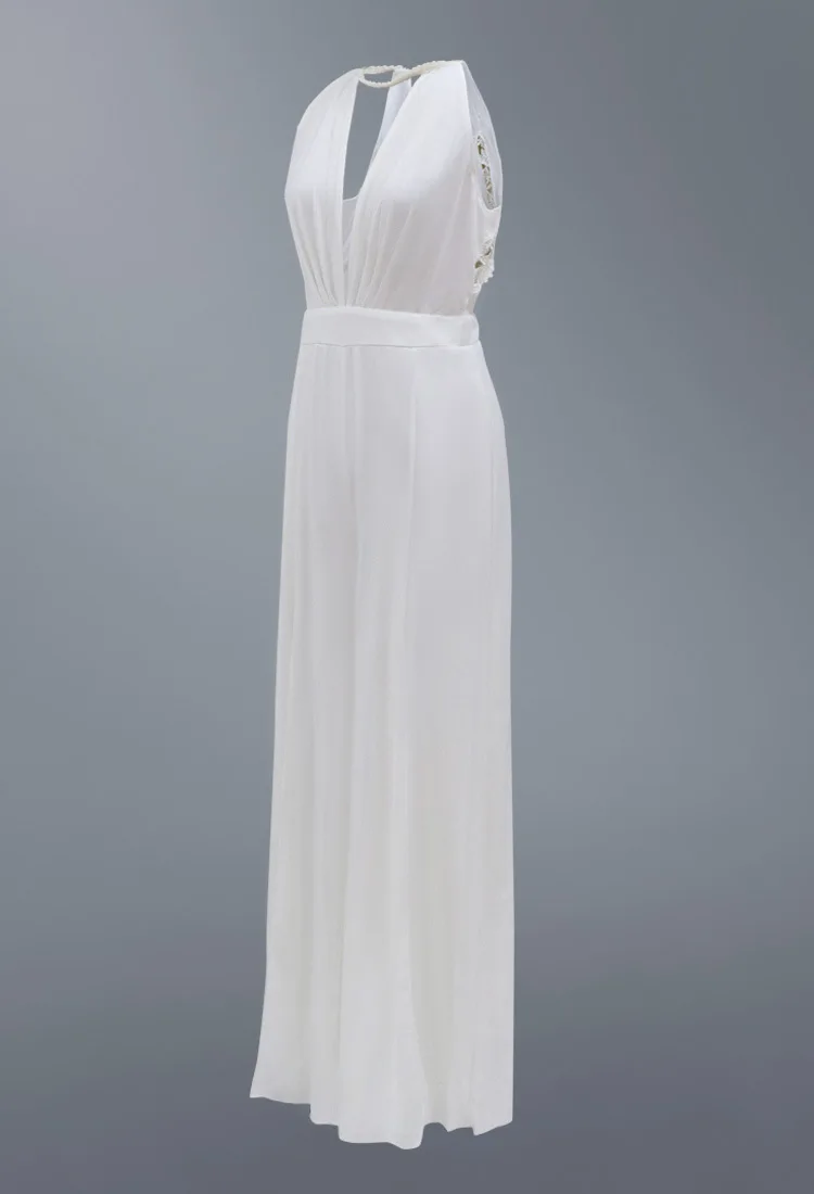 

2021 Best Quality Famous Brand Jumpsuits White O-neck Sleeveless high Splice Elegant Summer Bodycon Rompers