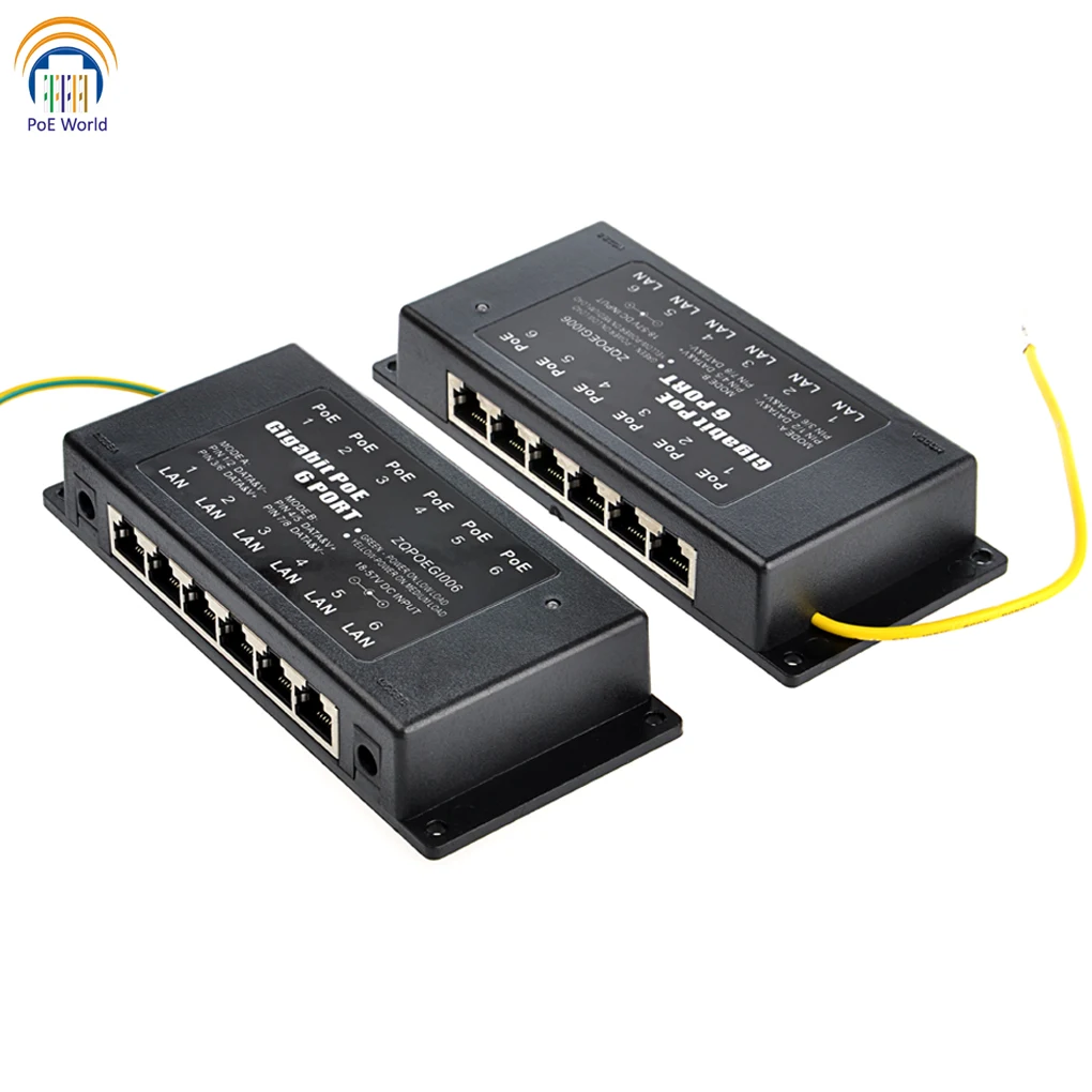 Гигабитный Пассивный PoE с 6 портами питания через инжектор Ethernet для устройств 802.3af