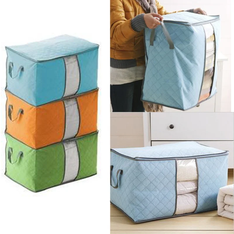 Quilt Storage Bag Moisture Dust Proof Closet Organizer Bamboo Charcoal Non-Woven Blanket Pillow Storage Large Clothe Visible Bag