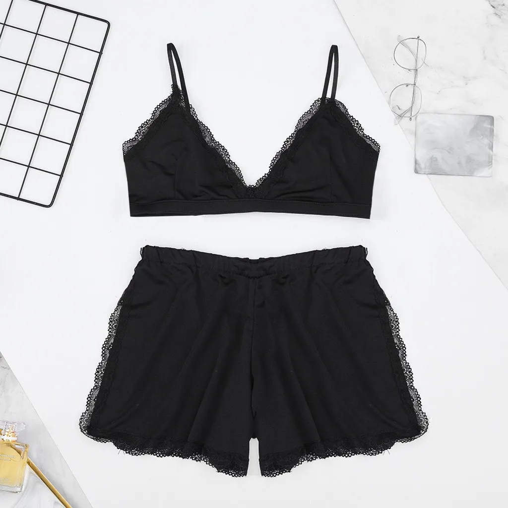 

New Women Lace pajamas Bra Shorts Lingerie Set Lingerie Sleepwear Pajamas Underwear home suit pajamas set camisola