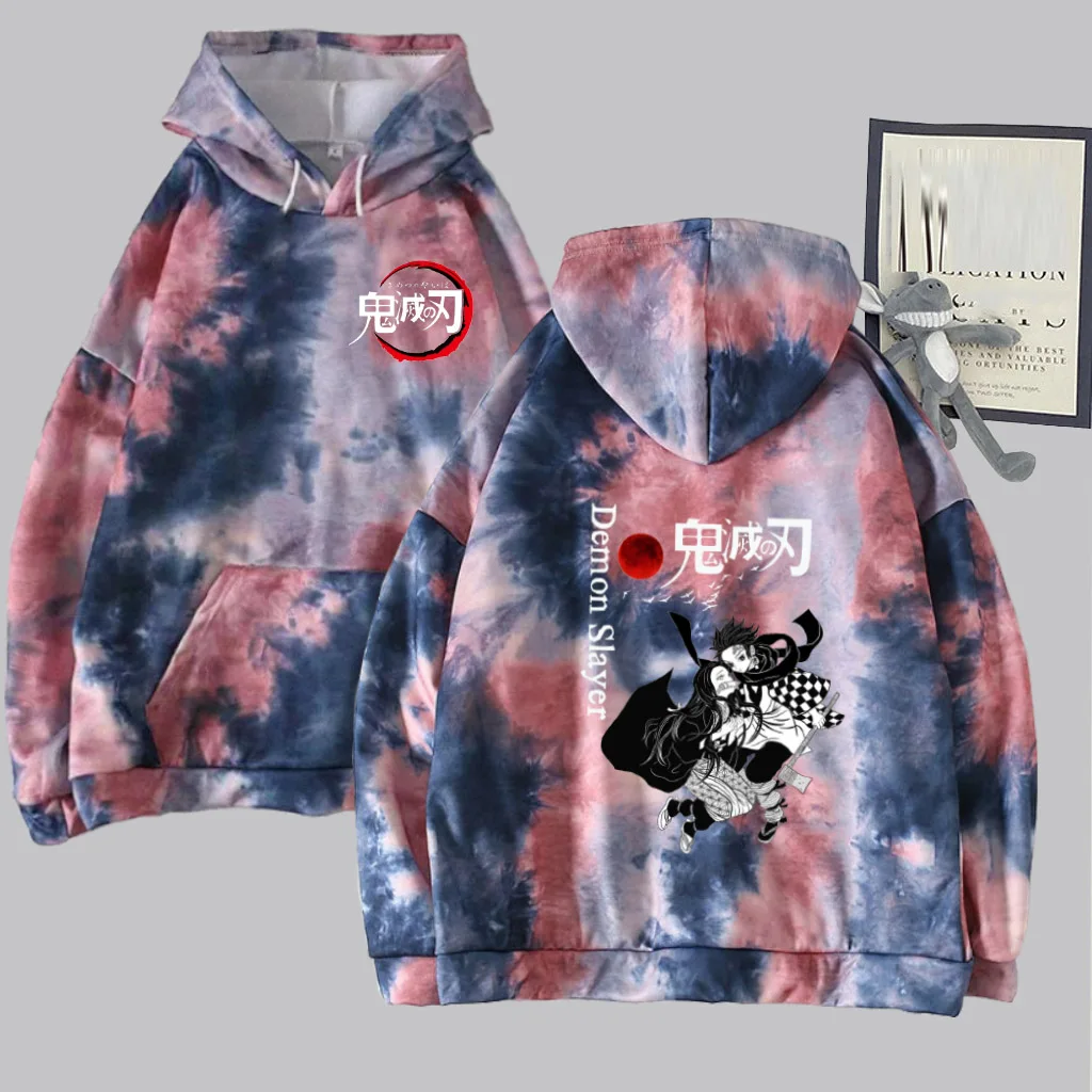 

Hot Anime Hoodie Demon Slayer Double-sided Tie-dye Pullovers Tops Male and Female