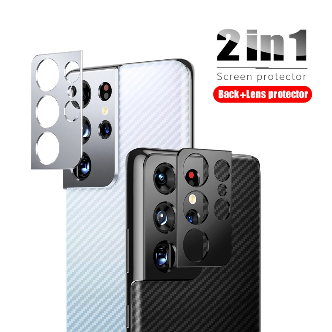 Camera Lens Metal Ring Case for Samsung Galaxy S21 Ultra S20 Plus Note 20 Note20 Back Camera Screen Protector Cover + Back Film