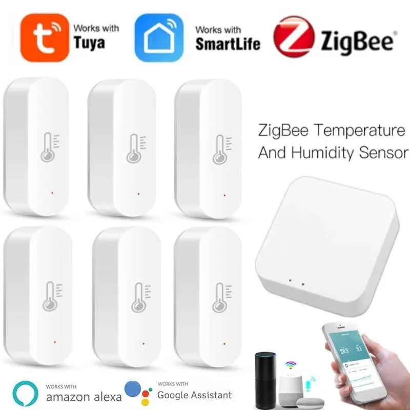 

Датчик температуры Tuya Zigbee для умного дома, умный детектор влажности, работает с приложением Alexa Google Smart Life