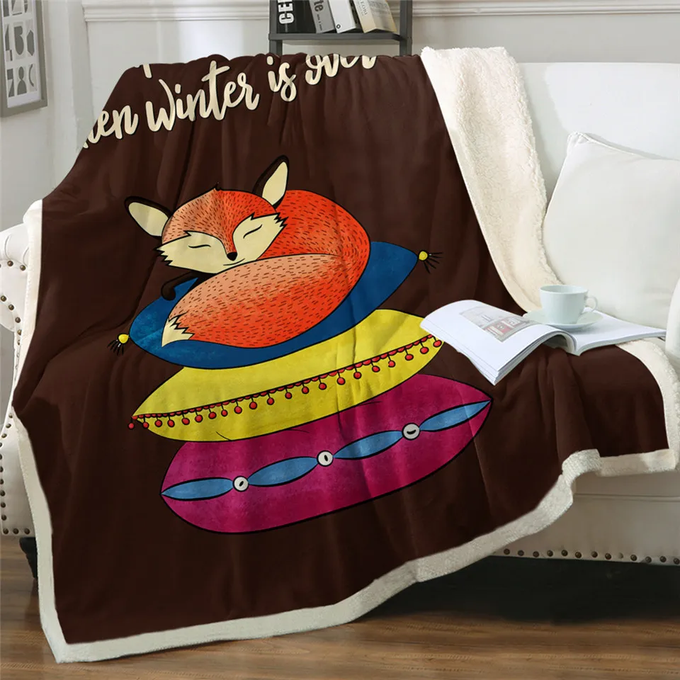 

2020 Fashion Fox Cat Throw Blanket Sleeping Animal Plush Bedspread Cartoon Furry Blanket Colorful Bedspread Cute Blanket B-5115