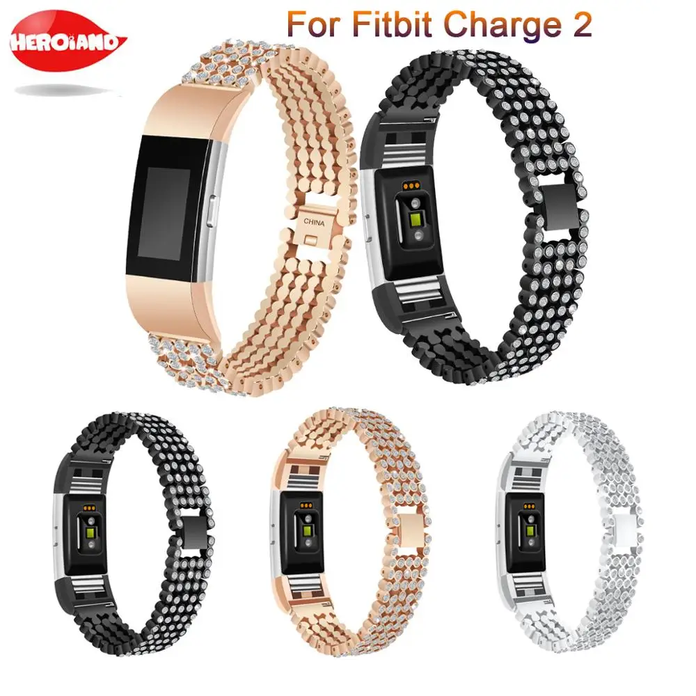 

Алмазный ремешок для Fitbit Charge 2, стильный металлический браслет из нержавеющей стали для спортивных часов Fitbit Charge 2, Сменные аксессуары для на...
