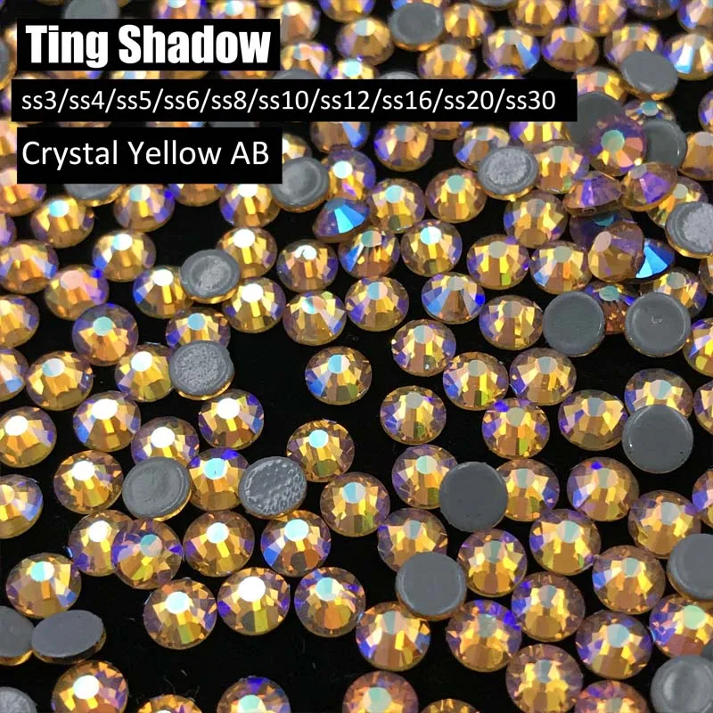 Crystal Yellow AB Сиам черного, желтого цвета Jet Перидот AB Flatback Hot Fix стеклянные кристаллы, стразы для гимнастики одежды обувь нейл-арта украшения - Цвет: Crystal Yellow AB