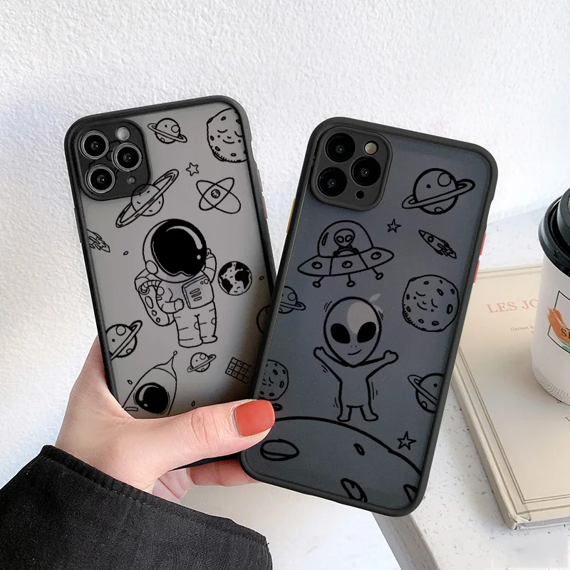 Astronaut Black Case for iPhone SE 2 Alien Case PC Hard Space Planet Cover for iPhone 6S 7 8 Plus 12 11 13 Pro XS Max XR X Coque