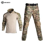 Уличная тактическая Боевая камуфляжная рубашка и брюки-карго с налокотникаминаколенниками, одежда для пейнтбола, военная униформа для стрельбы
