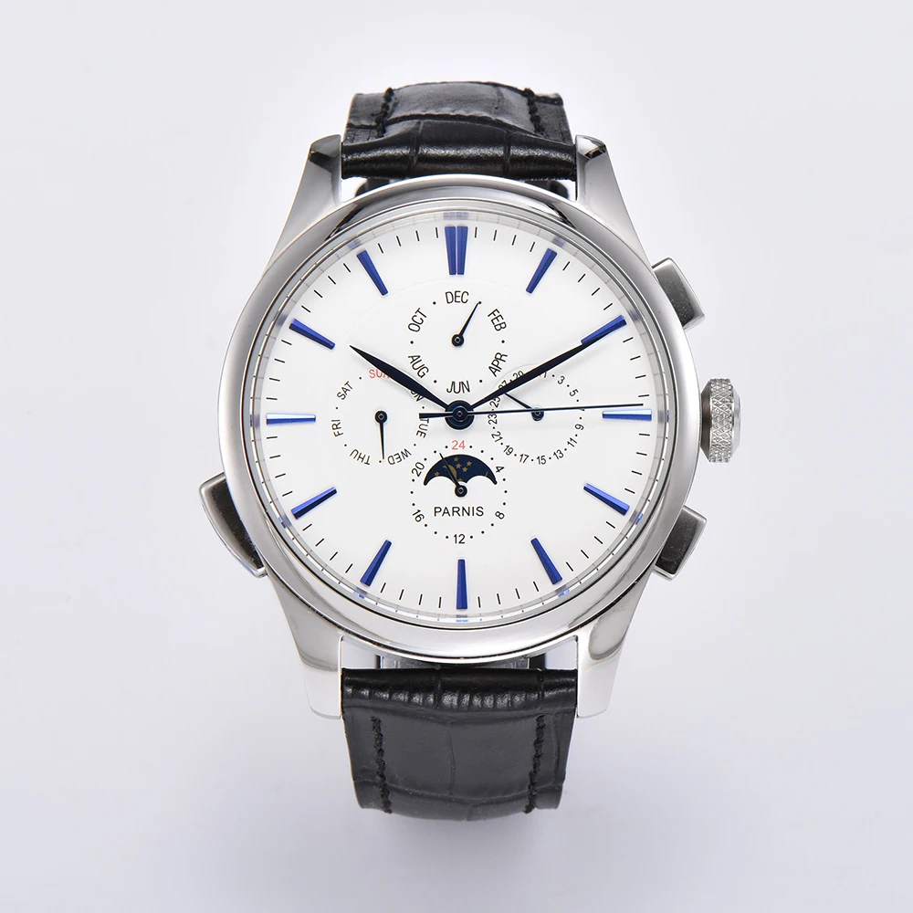 

Parnis 45mm Men Watch Automatic Mechanical Blue Scale Calendar Men's Watches montre homme luxe grande marque 2020 with box man