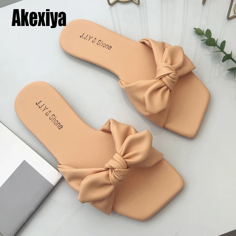 Шлепанцы s424 женские с бантом сандалии для дома и улицы пляжная обувь модные