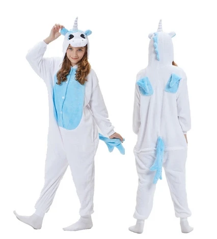 Blue Unicorn Onesie/Детская Пижама кигуруми с единорогом; зимняя Пижама с пандой; Пижама с единорогом для мальчиков и девочек; Фланелевая пижама с животными для костюмированной вечеринки; одежда для сна с капюшоном - Цвет: Blue Unicorn