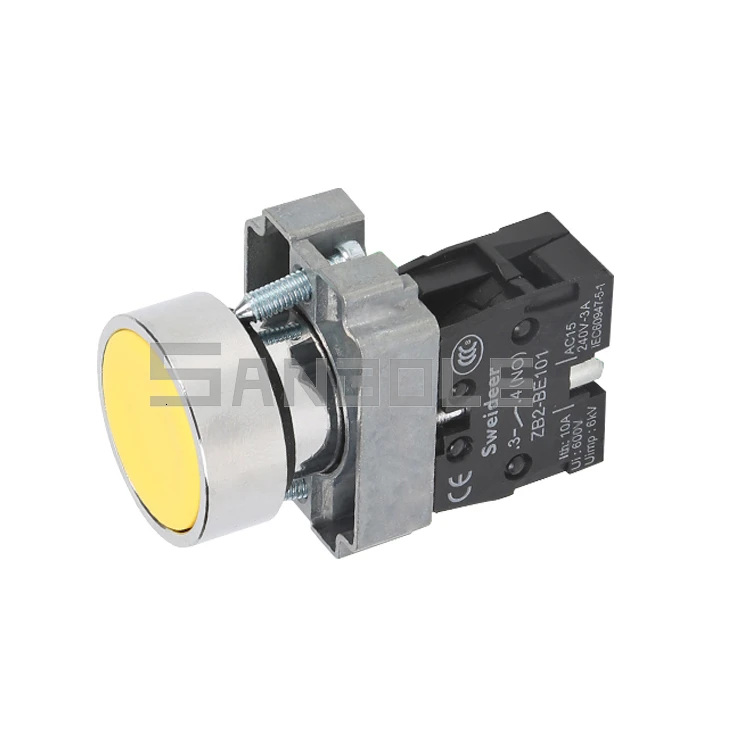 22 мм кнопочный переключатель 10A Мгновенный/сброс плоский круглый серебряный