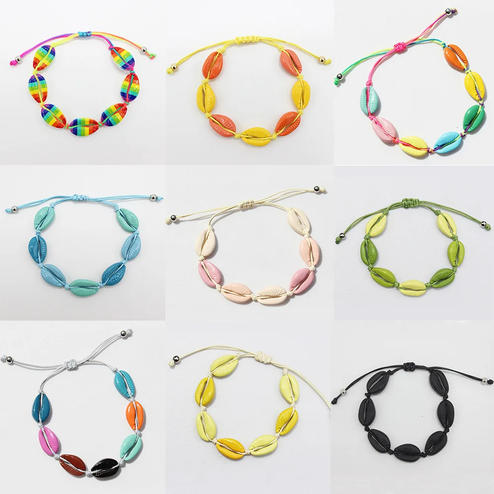 Женский браслет с радужной морской раковиной регулируемая веревочная цепочка