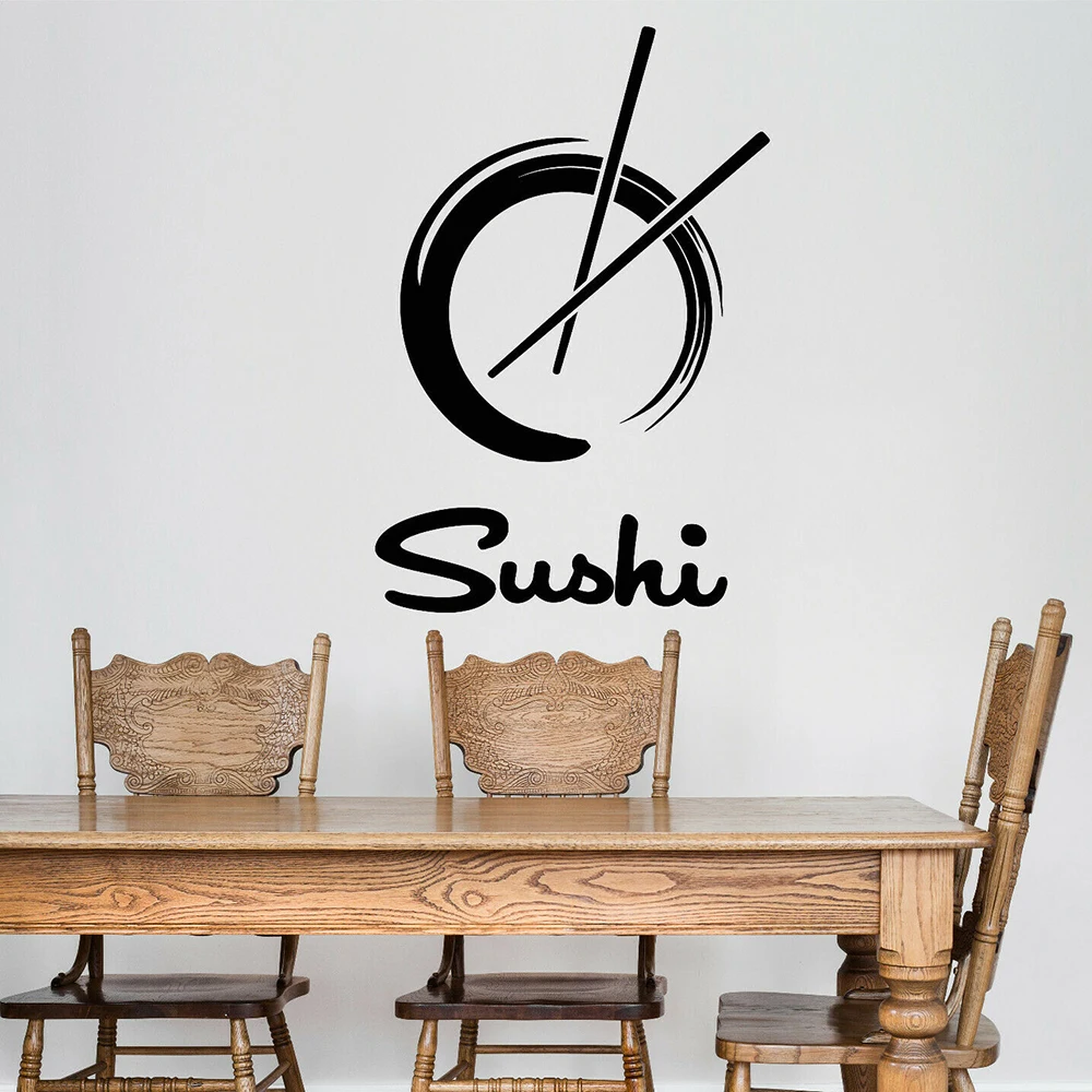 Японская еда наклейки на стены суши Ресторан логотип круг Энсо виниловые Съемные