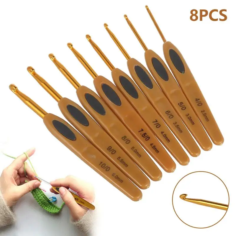 8Pcs Mix Size 2.5mm-6mm Crochet Hook Knit Weave Yarn Craft Knitting Needle Plastic Handle Hooks Needles Tools Christmas - купить по