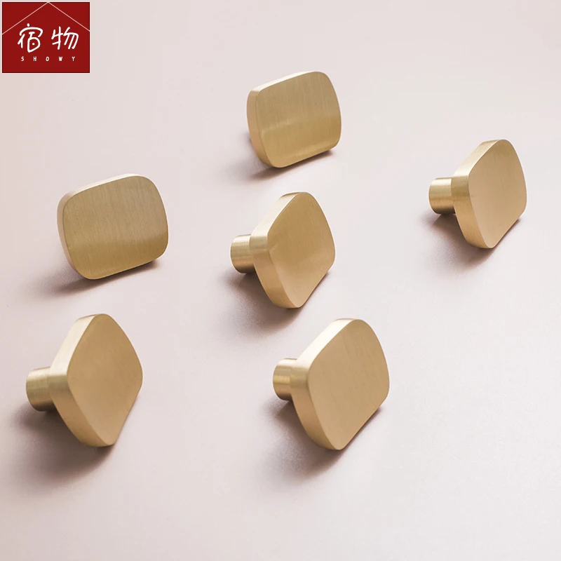Скандинавские простые латунные ручки ящика Шкаф двери чистая медь золото одно