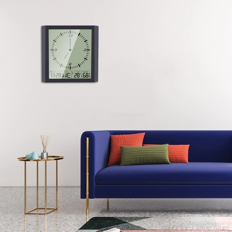 

20x20cm Wall Hanging Digital Clock Thermometer Humidity Gauge Large Screen LCD Dispaly Electronic Analog Wall Clocks M09 21