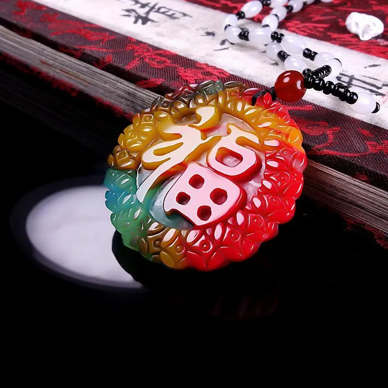 Китайский Натуральный Цвет нефрит Благословение кулон ожерелье ручной работы