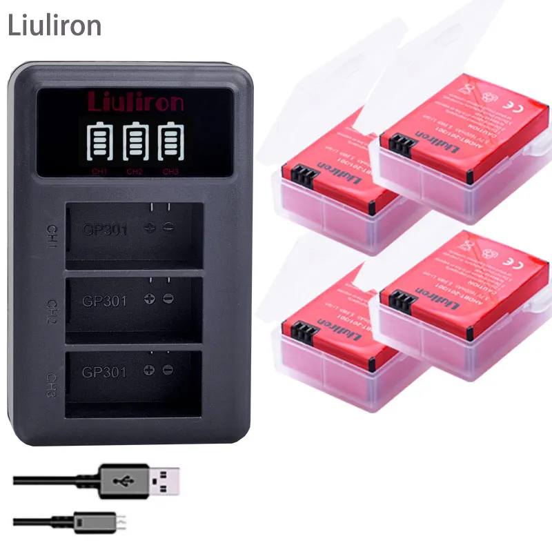 charger and 4battery Go Pro hero 3 3+ gopro3 gopro 3 hero 3 батареи для Gopro hero 3 3+ Black Edition белый серебряный выпуск HD камеры аксессуары - Цвет: charger and 4battery