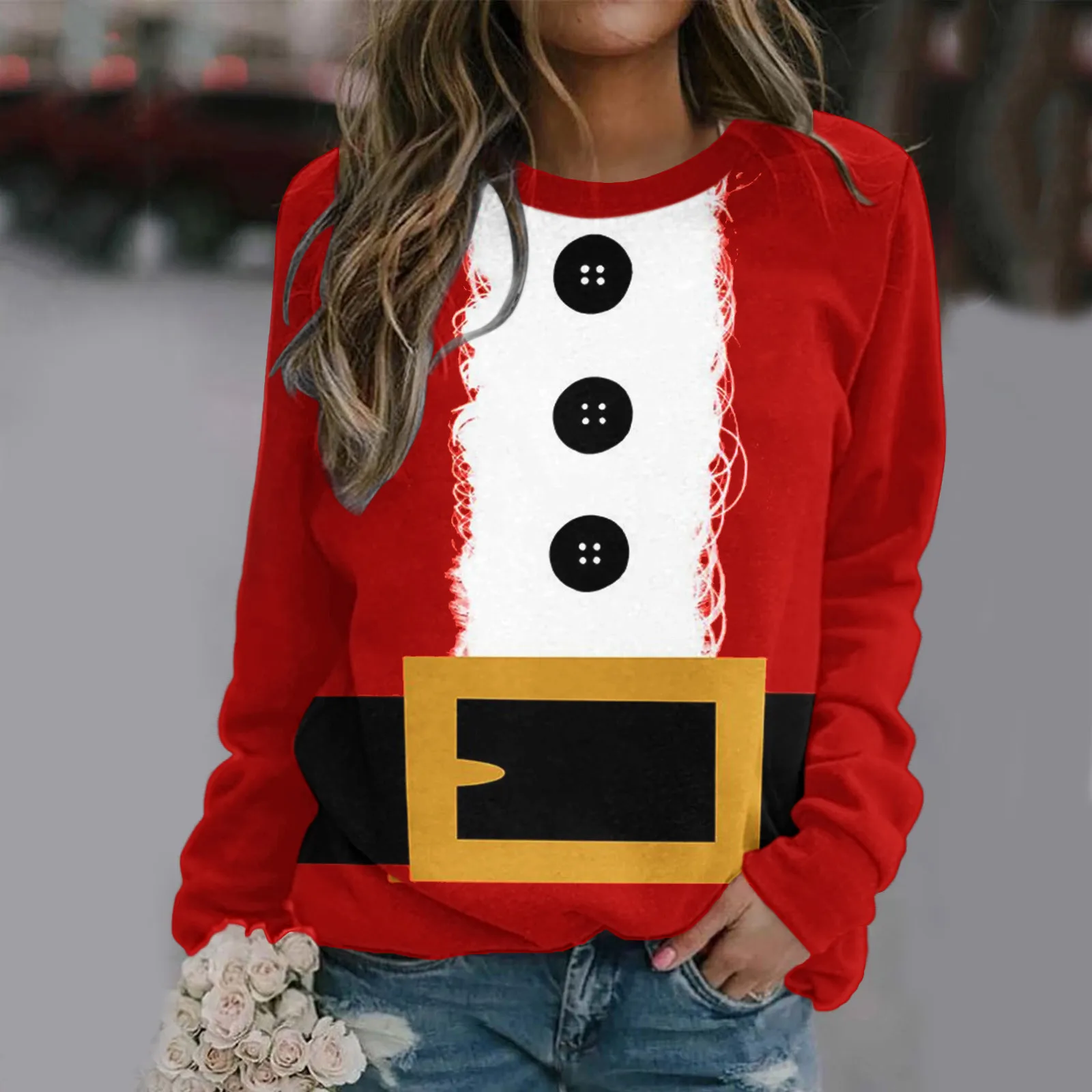 

Christmas Print Loose Hoodies Women's Fashion Ladies O-neck Pullover Top Streetwear Sweatshirts Sudaderas Con Capucha худи