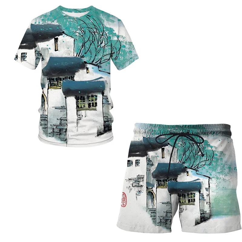 Мужской пляжный комплект летняя рубашка с коротким рукавом и шорты | Мужская