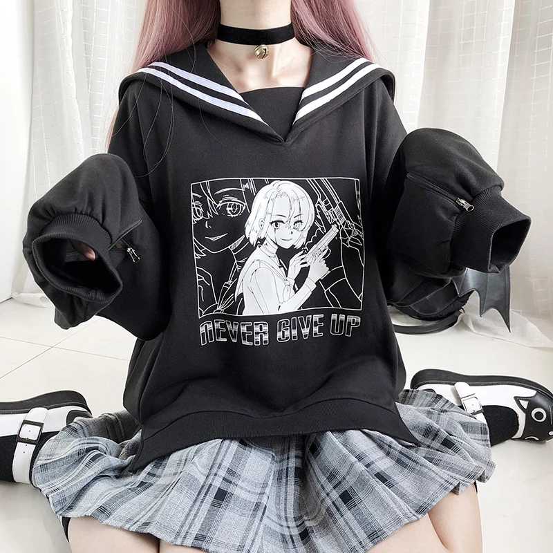 Navy Wind Gridrunner Girl Аниме панк уличная Толстовка Готическая японская Лолита Harajuku женские толстовки с матросским воротником панк