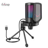 FIFINE USB Condenser Gaming Microphone  for PS4 PS5 MAC with Pop Filter Shock Mount Gain Control for Podcasts Twitch YouTube