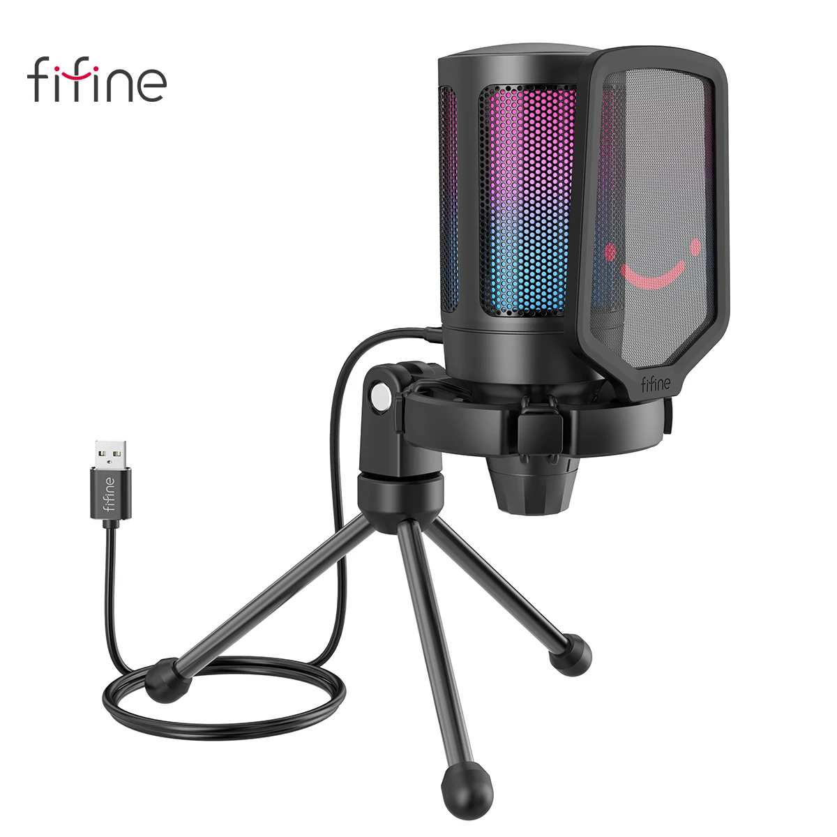FIFINE USB конденсаторный игровой микрофон, для ПК PS4 PS5 MAC с поп фильтром, амортизирующим креплением и контролем усиления для подкастов, Twitch,YouTube - изображение