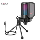 FIFINE USB конденсаторный игровой микрофон, для ПК PS4 PS5 MAC с поп фильтром, амортизирующим креплением и контролем усиления для подкастов, Twitch,YouTube