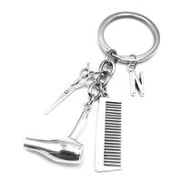 2020 hair stylist essential hair dryer scissors comb decorative keychains hairdressers gift key rings hair dryer letter keyring