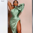 Модное вечернее платье цвета зеленой мяты платье 2021 Новое поступление с лямкой через шею Русалка из сатина, нижняя часть отделяется от Разделение Vestidos De Fiesta