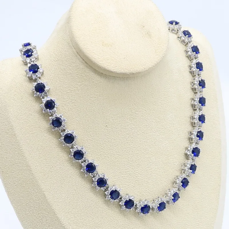 Женское Ожерелье серебряного цвета с голубым и белым цирконом свадебные