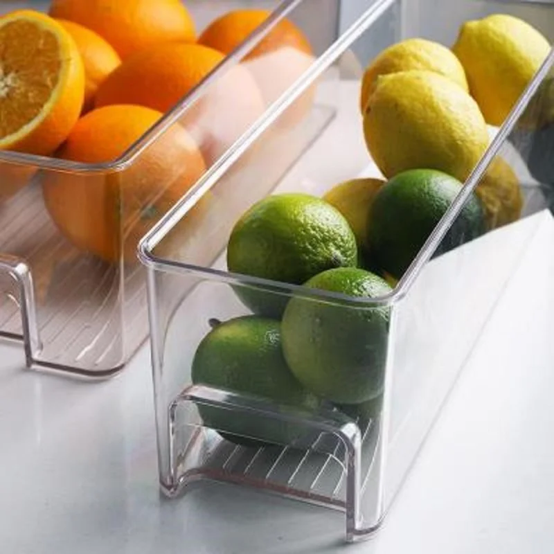 

Refrigerator Storage Box Food Container Stackable Handles Transparent PP Refrigerator Freezer Shelf Organiser Kitchen Supplies